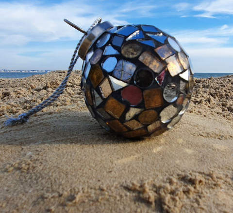 Boule Mosaique argentée ou dorée vintage en verre deco noel | À Contre Sens